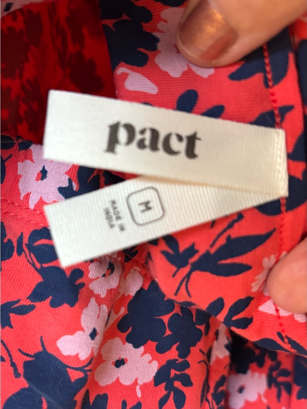 Pact Organic Cotton Floral Halter Dress Coral Pink Navy Fit Flare Sz M - Picture 2 of 4